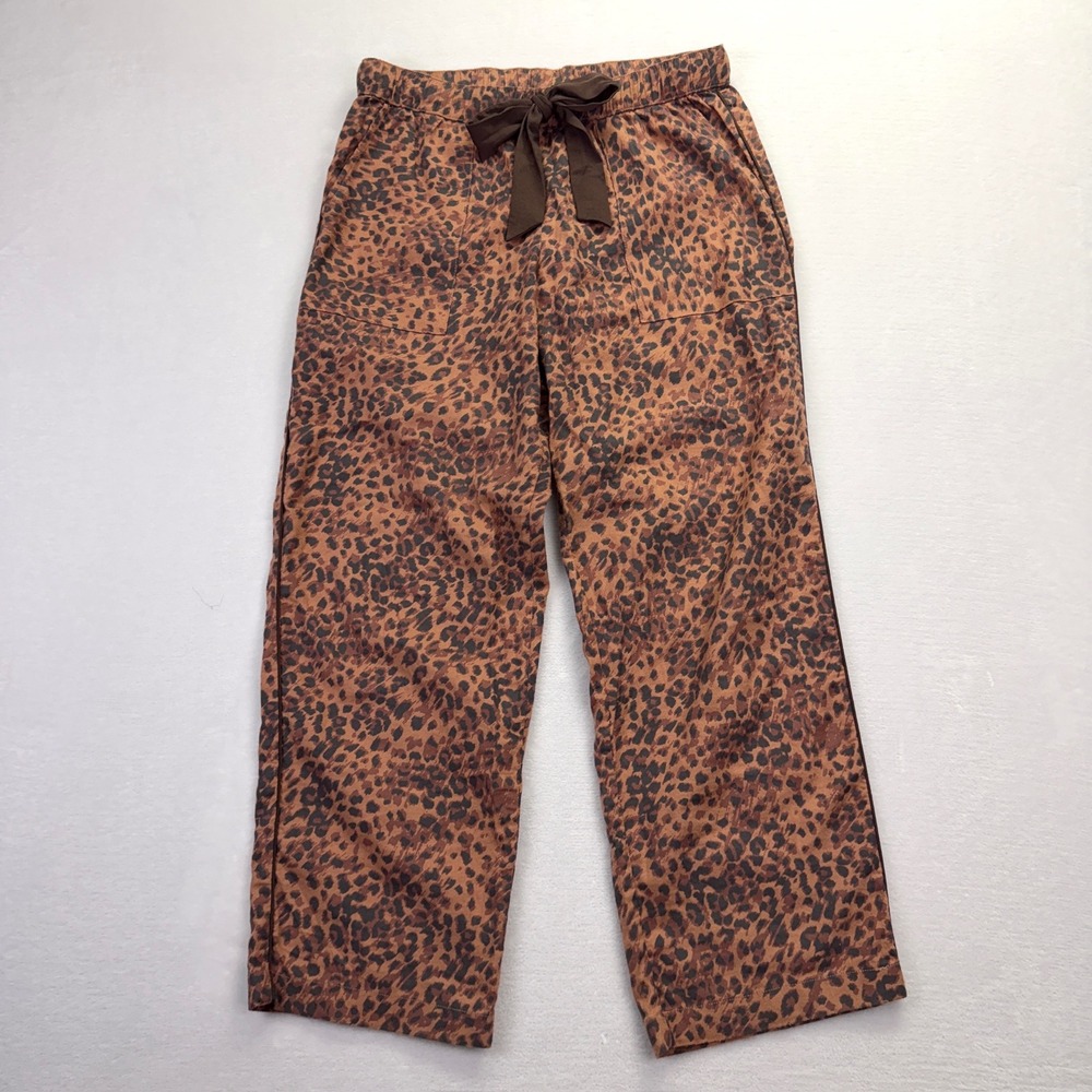 Aerie Womens Leopard Print Wide Leg Lounge Pants Brown Small Short Drawstring